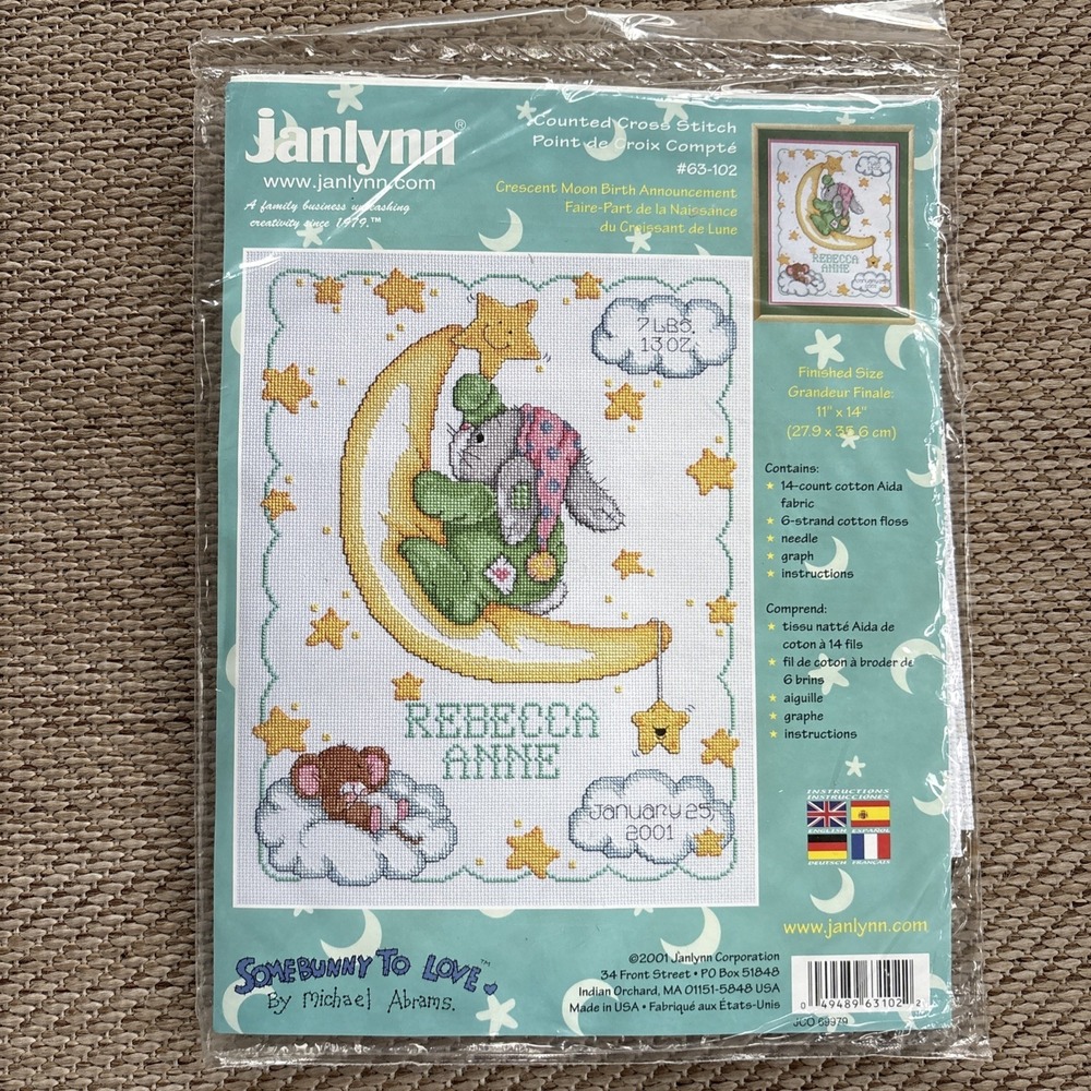 063-0102 Janlynn Counted Cross Stitch Kit 11X14 Some Bunny To Love 2002 Made USA